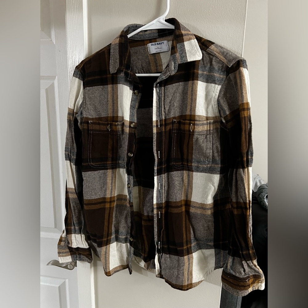 Old Navy Brown and Cream Plaid Shirt